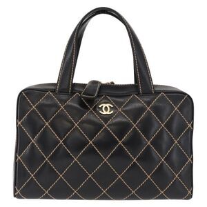 Chanel Surpique Boston Quilted Leather Black Leather Handbag